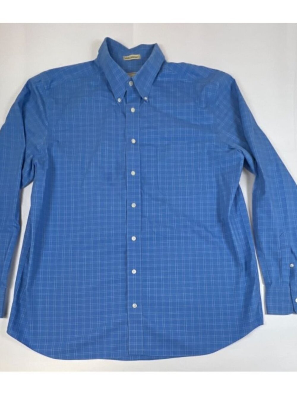 VTG Eddie Bauer Men XL Tall Blue White Grid Long Sleeve Wrinkle Resistant Shirt